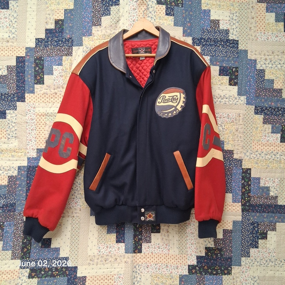 Vtg 90s JH Design Pepsi Cola Varsity Jacket Wool Leather Bomber Made USA Mens XL